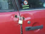 redneck theft prevention, chain, carlock, theft stopper, red car
