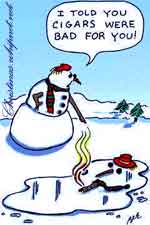 snowmen shouldn't smoke, cigar smoking snowman, smoking is bad, cigars are bad