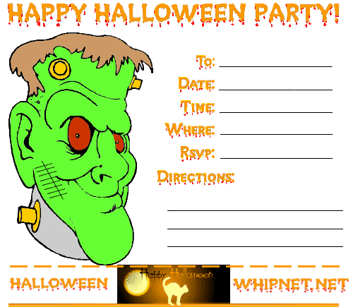 halloween party invitation, frankenstein, green monster